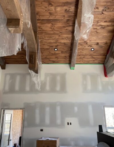 Perfectly done Drywall Installation under Timber Frame. Drywall and taping in a new house.