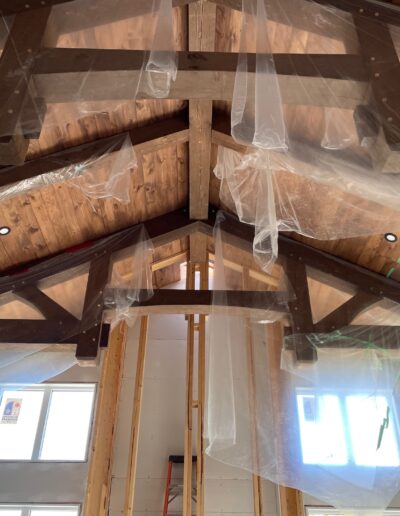 Perfectly done Drywall Installation under Timber Frame. Drywall and taping in a new house.