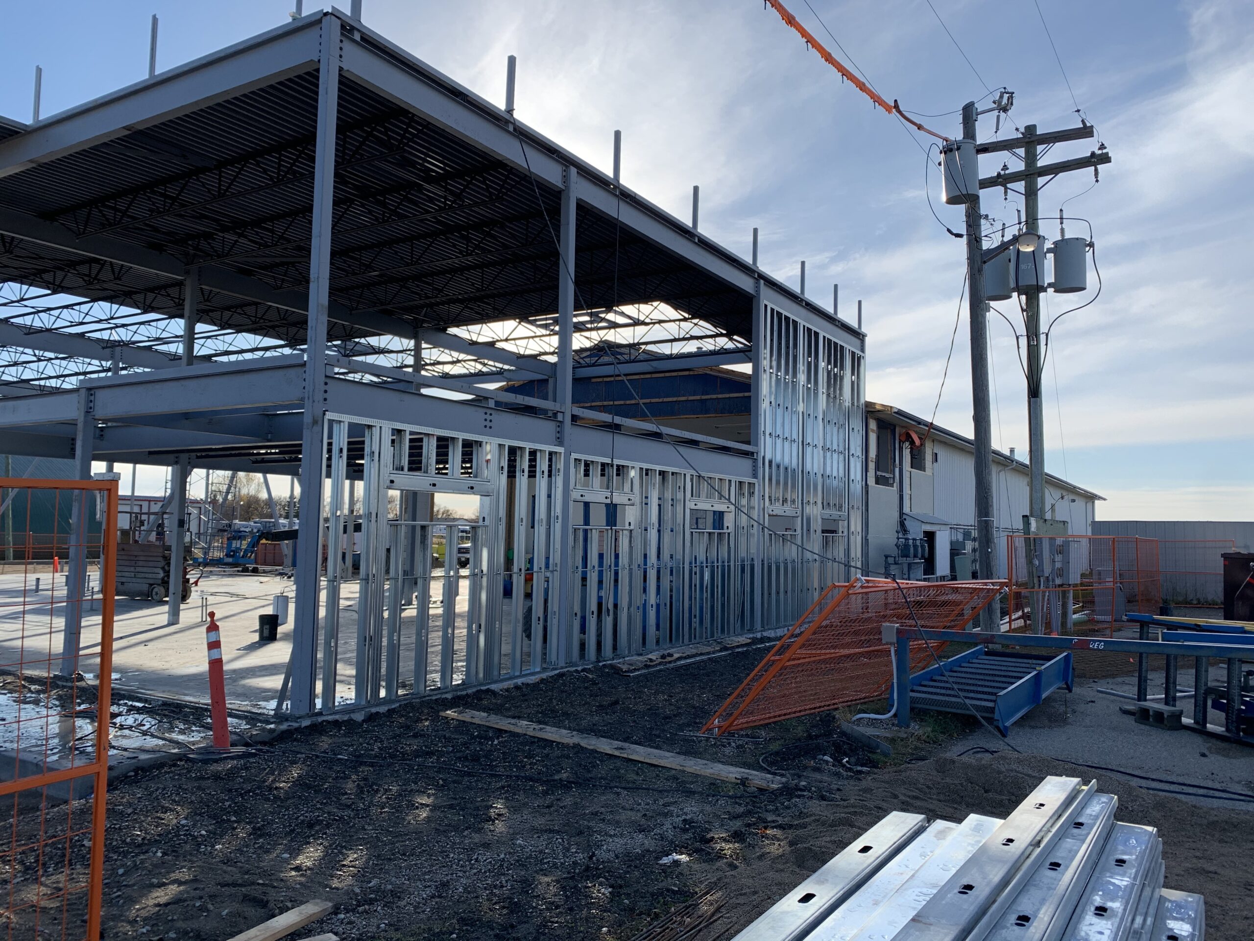 Drywall in dim lighting on a construction site