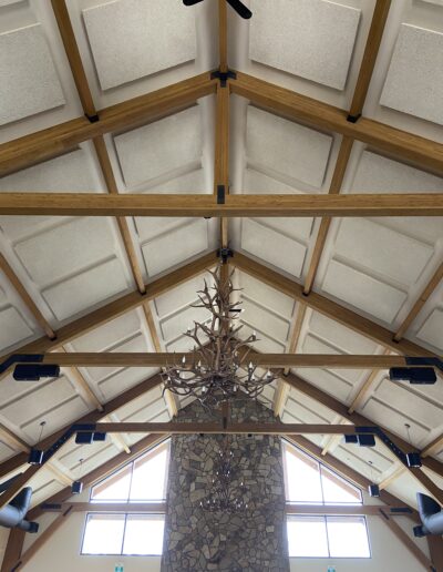 Sound Dampening Panels on a large vaulted ceiling. A clean and practical product installed perfectly!