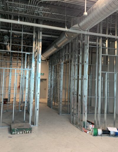 Steel Stud Framing in the midst of construction. Steel Beams and structures.